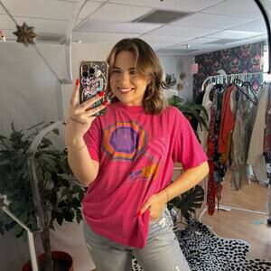 Vintage Acapulco Graphic Print Crew Neck Short Sleeve Tee Pink